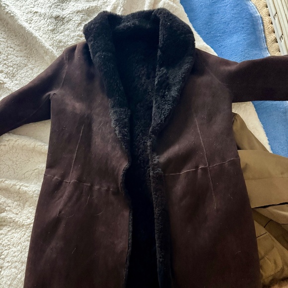Maxfield Parrish Toscana Brown Soft Suede Lamb Shearling coat - Picture 9 of 13